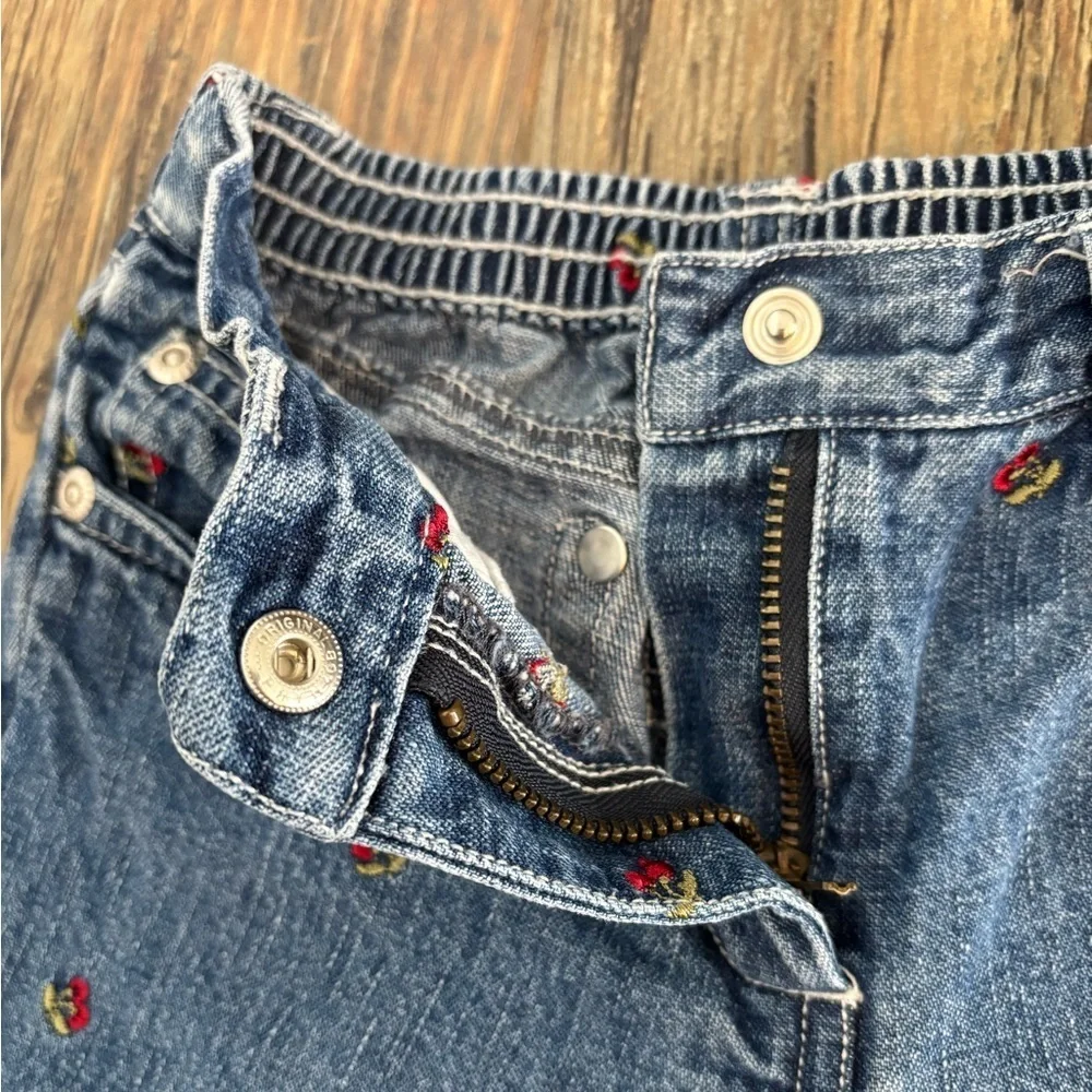 Vtg Y2K 2002 Gymboree Cherry-Embroidered Jeans Kids Size 4 Blue Denim